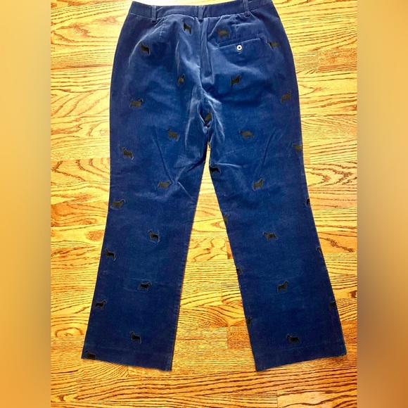 Lilly Pulitzer Blue Corduroy Velour Pants with Black Dog Embroidery Size 6 - Picture 6 of 8